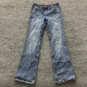 Tracy Evans Jeans Womens Size 9/10 Blue Bootcut Flare Mid Rise Denim Distressed